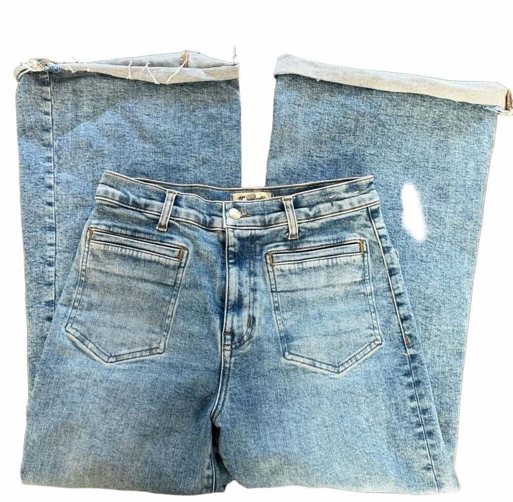 Made-well Flared Wide-Leg Jeans Size 28 Light Wash Denim Patch Pockets